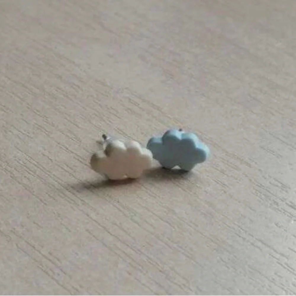 Two Tone Clouds~ Cumulus Fluffy Weather Blue & White Mismatched Meteorology Stud